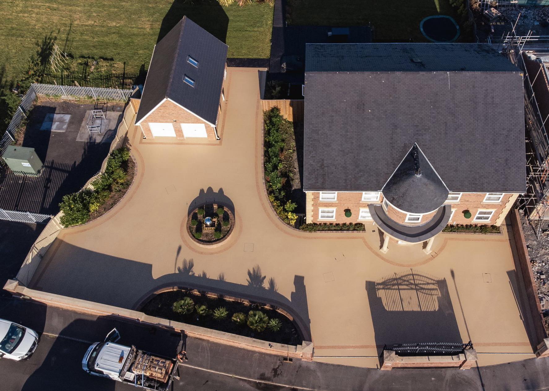 A helicopter view of the largest resin driveway project our Swansea team have completed